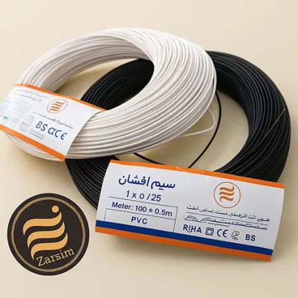 سیم افشان مسی 0/25 زر سیم سیم افشان مشکی ۰.۲۵ تمام مس با روکش PVC مقاوم برای تابلو نئون فلکسی و پروژه‌های LED