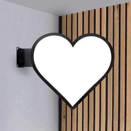 لایت باکس دوطرفه قلبی با پایه دیواری فلزی و نوردهی دوطرفه – نمای بغل