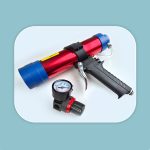 تفنگ چسب بادی حرفه‌ای (گان سیلیکون بادی) به رنگ قرمز و آبی همراه با رگولاتور و گیج فشار