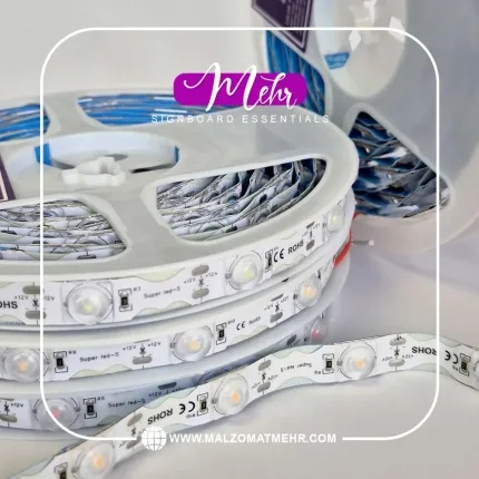 خرید استریپ لنزدار GEM PLUS ضد آب 12 ولت با 24 LED در هر متر، مناسب تابلوسازی و نور حروف برجسته. برش‌پذیر هر 4 سانت، مقاوم در برابر باران