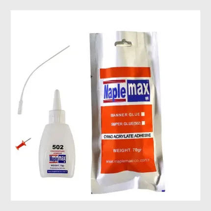 تصویر محصول چسب بنر 502 ساندیسی [MAPLEMAX] ۷۰ گرمی، شامل قوطی و نازل مویی مخصوص جهت جوش سرد و اتصالات ظریف در تابلوسازی